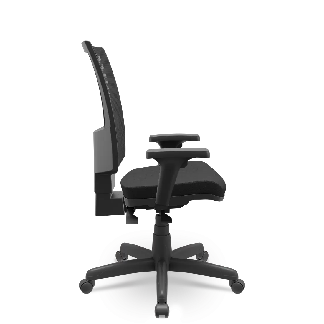 Cadeira ergonômica NR17 Flash assento Poliéster preto RPP braço regulável - Plaxmetal