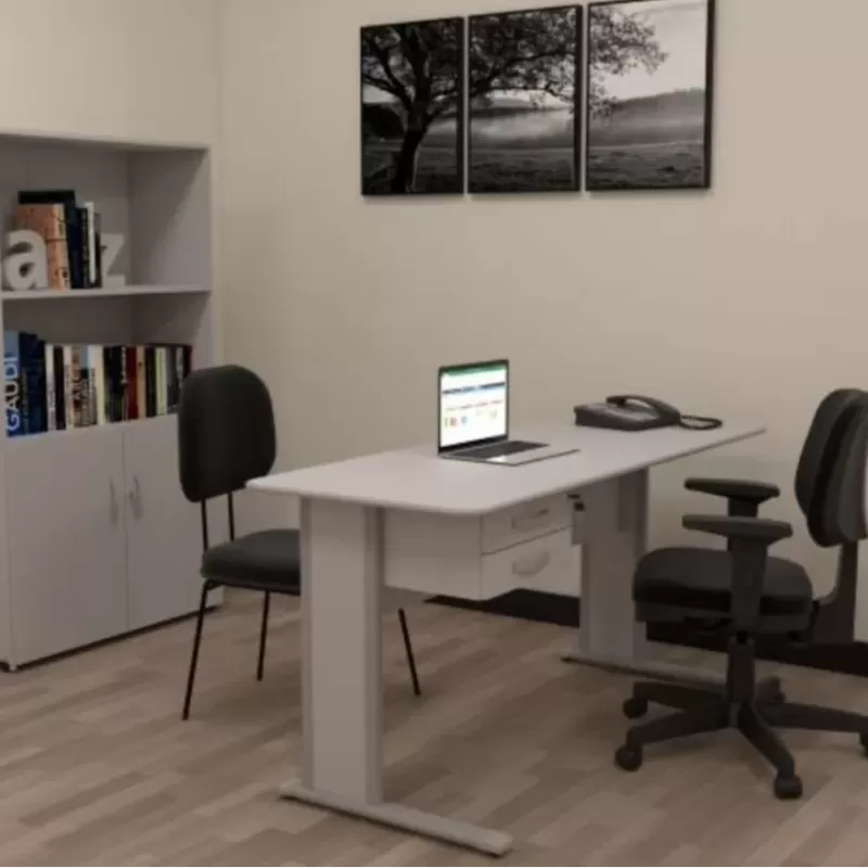 Mesa reta 1,20 x 0,60 - pés simples com tampo 15 mm e 2 gavetas com chave