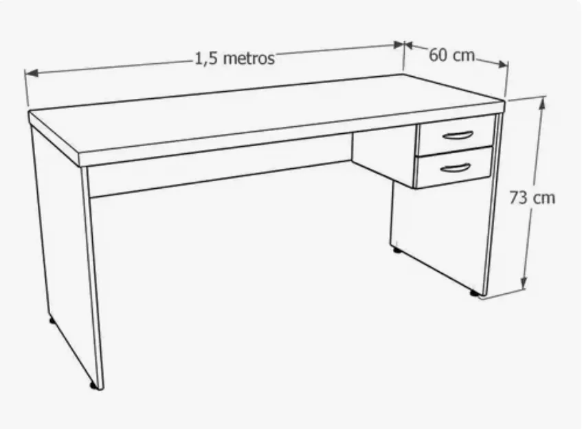 Mesa reta 1,50 x 0,60 com 2 gavetas com chave 40 mm