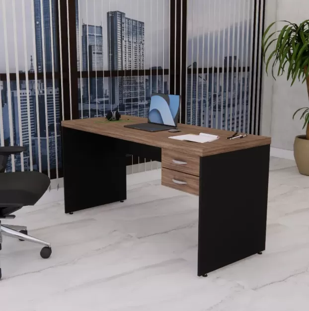 Mesa reta 1,50 x 0,60 com 2 gavetas com chave 40 mm