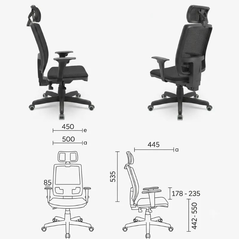 Cadeira ergonômica NR17 Flash Presidente com Apoio de cabeça - Plaxmetal